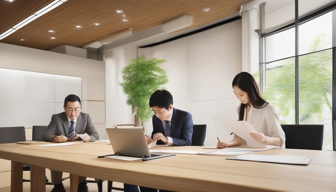 竹材サンプルを検討する日本のビジネスミーティング風景